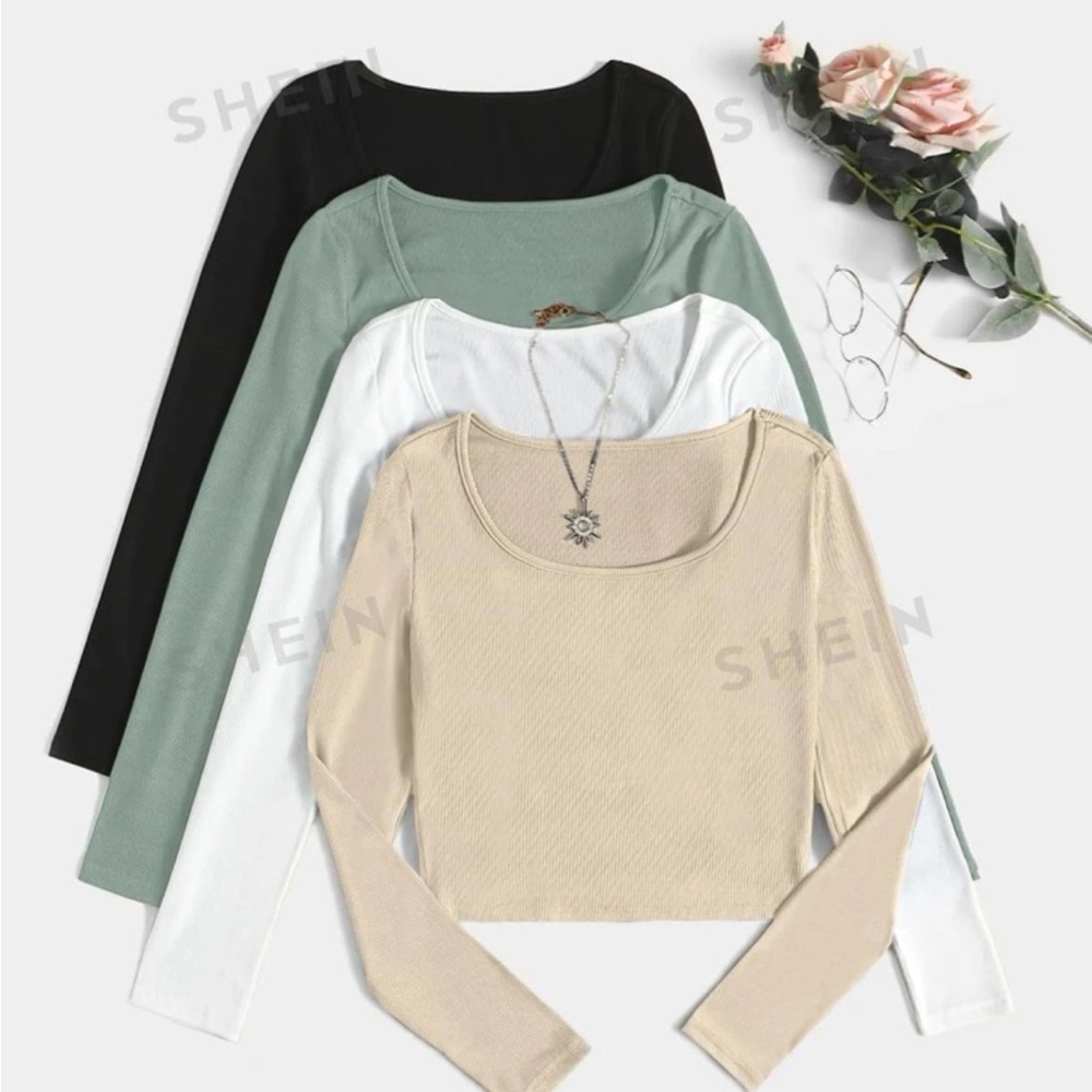 Long sleeve scoop neck tee 4 pack